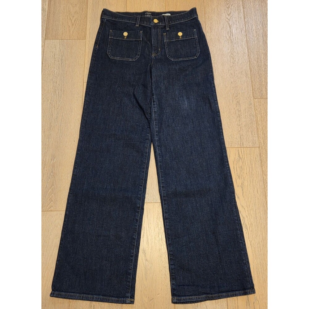 NWT J.Crew Factory 29T Full Length Slim Wide Leg Sailor Jeans Dark Wash Stretch